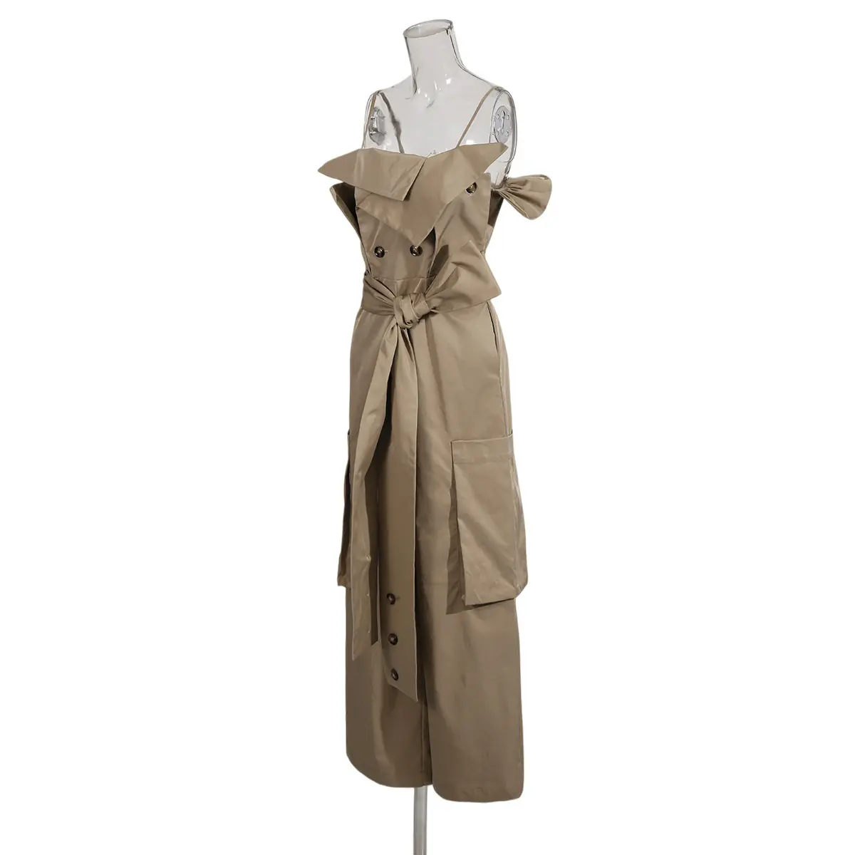 High-Quality Khaki belted waist-cinching sleeveless jumpsuit with cargo pockets, new winter 2025 style, high-end women's trousers Suppliers, Manufacturer