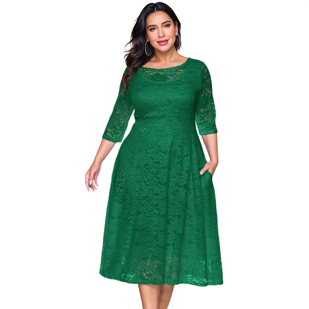ODM High Quality Pinup Fashion Plus Size Lace Chiffon Wedding Guest Dresses Women Cocktail Party Midi Dress ODM/OEM Suppliers, Manufacturer