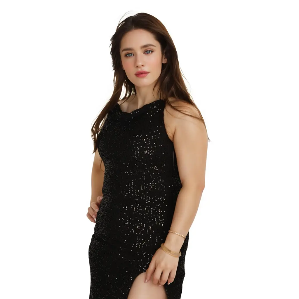 High-Quality 2025 Europe and the United States New Plain Color Sequin Women's Long Dress Slit Slim Sleeveless Sexy Evening Dress Manufacturers, Factories