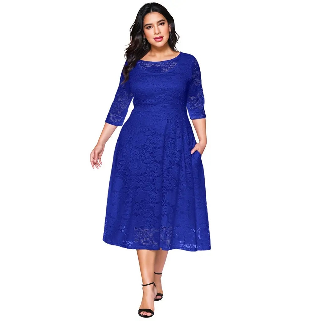 ODM High Quality Pinup Fashion Plus Size Lace Chiffon Wedding Guest Dresses Women Cocktail Party Midi Dress ODM/OEM Suppliers, Manufacturer