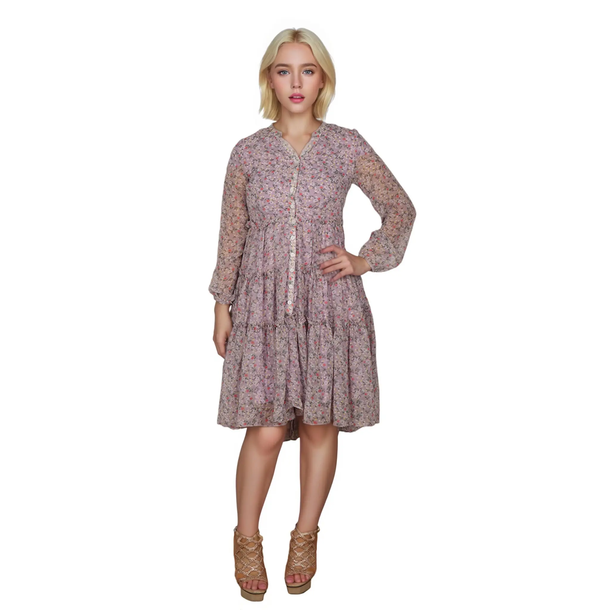 ODM Indian Hand Block Printed Dress for Women Comfortable Daily Wear Floral Print Midi Length Back Logo for Parties Spring Manufacturers, Factory