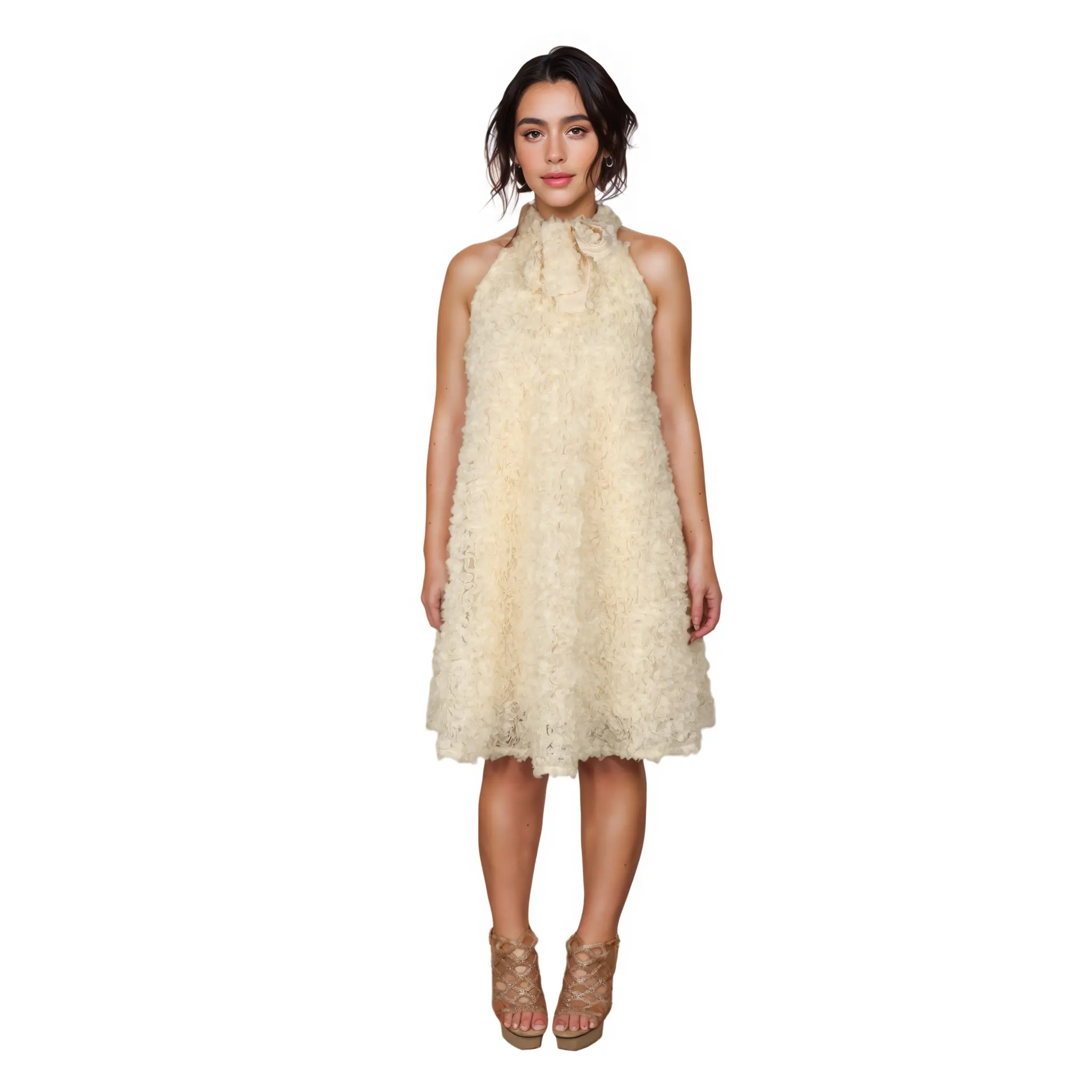 High-Quality Customized Feather-Texture Halter Mini Dress: Elegant Statement for Special Occasions Manufacturer, Factory