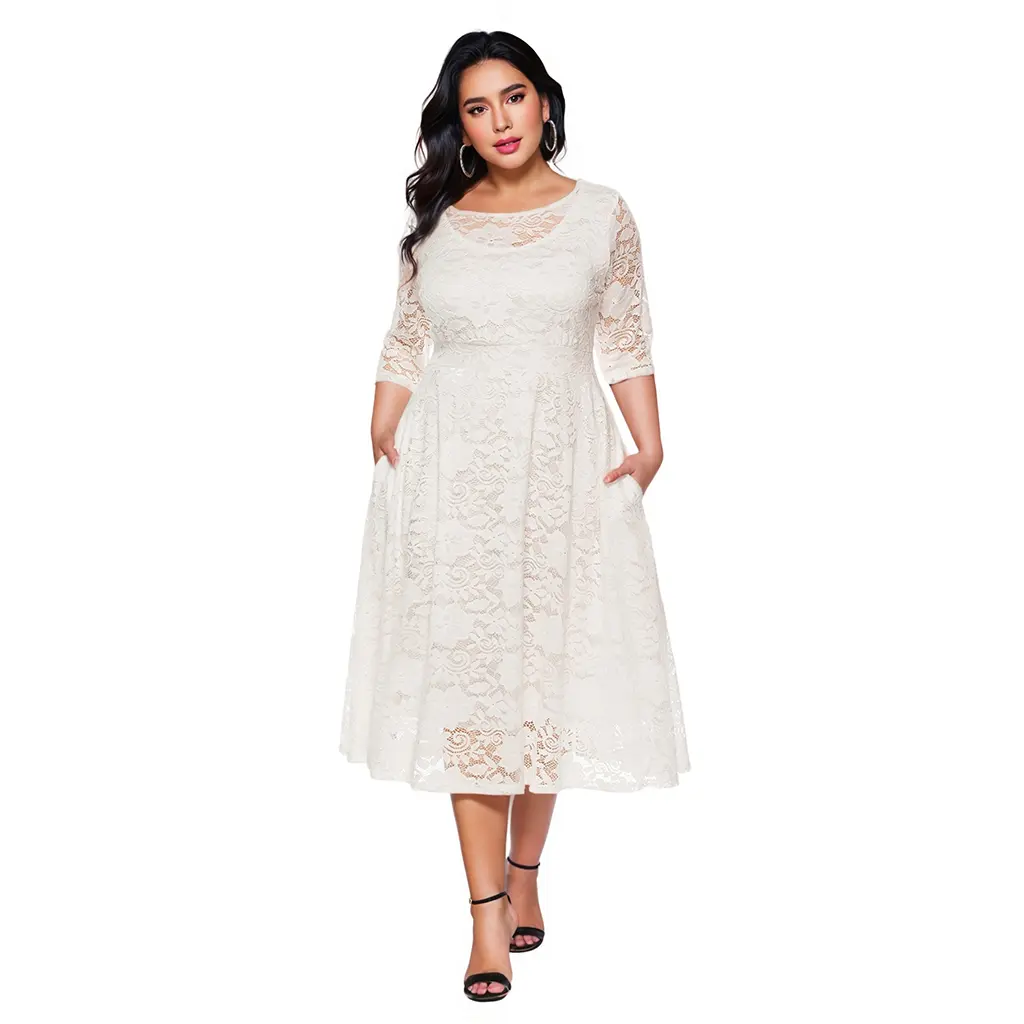 ODM High Quality Pinup Fashion Plus Size Lace Chiffon Wedding Guest Dresses Women Cocktail Party Midi Dress ODM/OEM Suppliers, Manufacturer
