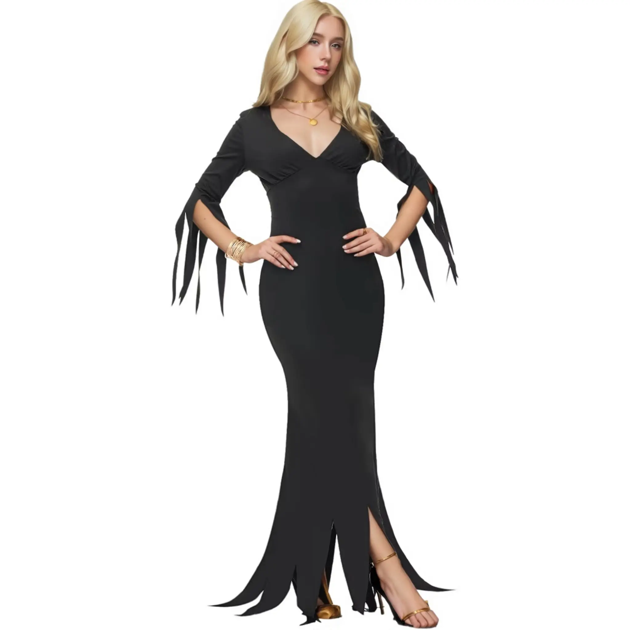 OEM Custom Womens V-Neck Bodycon Maxi Dress Adult Party Performance Costume