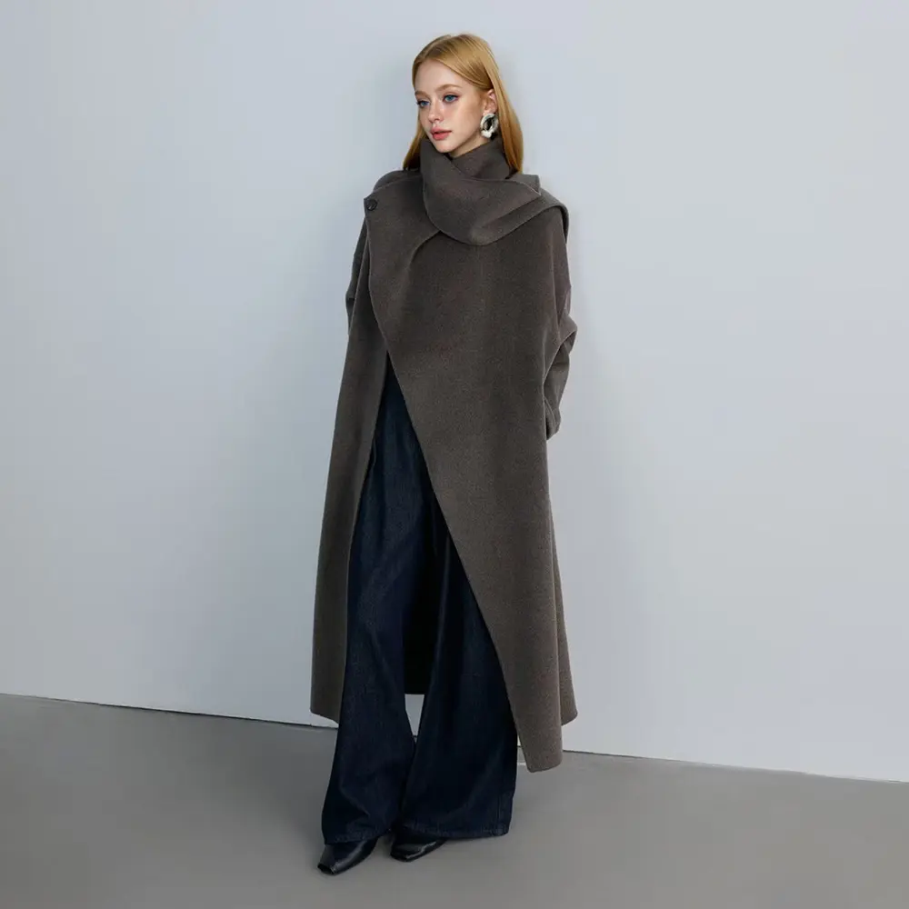 High-Quality Fashion Style Eco-friendly Women's Long Woolen Coat in Camel Down for Winter with Belt Supplier, Factory