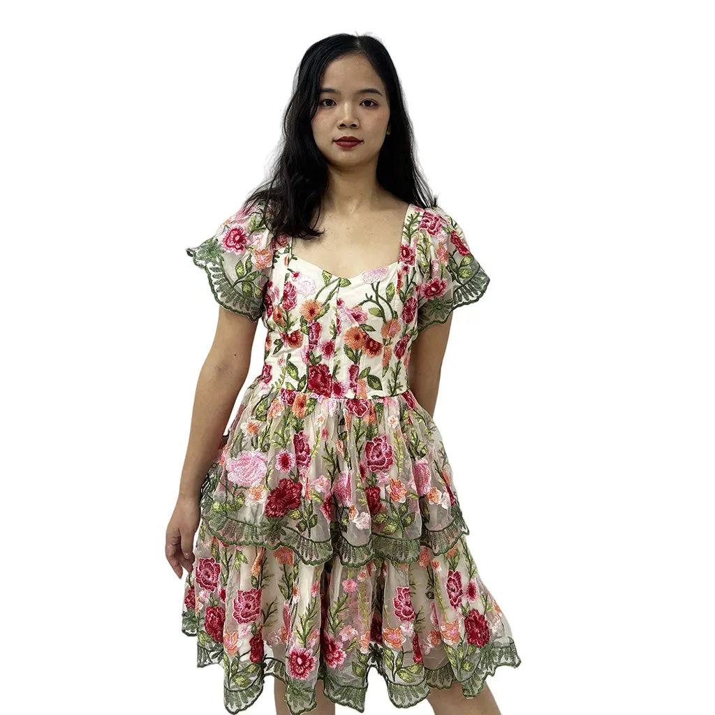 High-Quality Casual Square Collar Neck Breathable Washable Spandex Lining Knee-Length A-Line Rayon Eco-Friendly Women'S Dress Supplier, Manufacturers