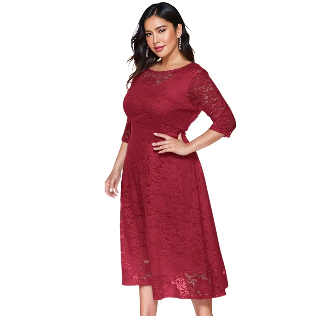 ODM High Quality Pinup Fashion Plus Size Lace Chiffon Wedding Guest Dresses Women Cocktail Party Midi Dress ODM/OEM Suppliers, Manufacturer