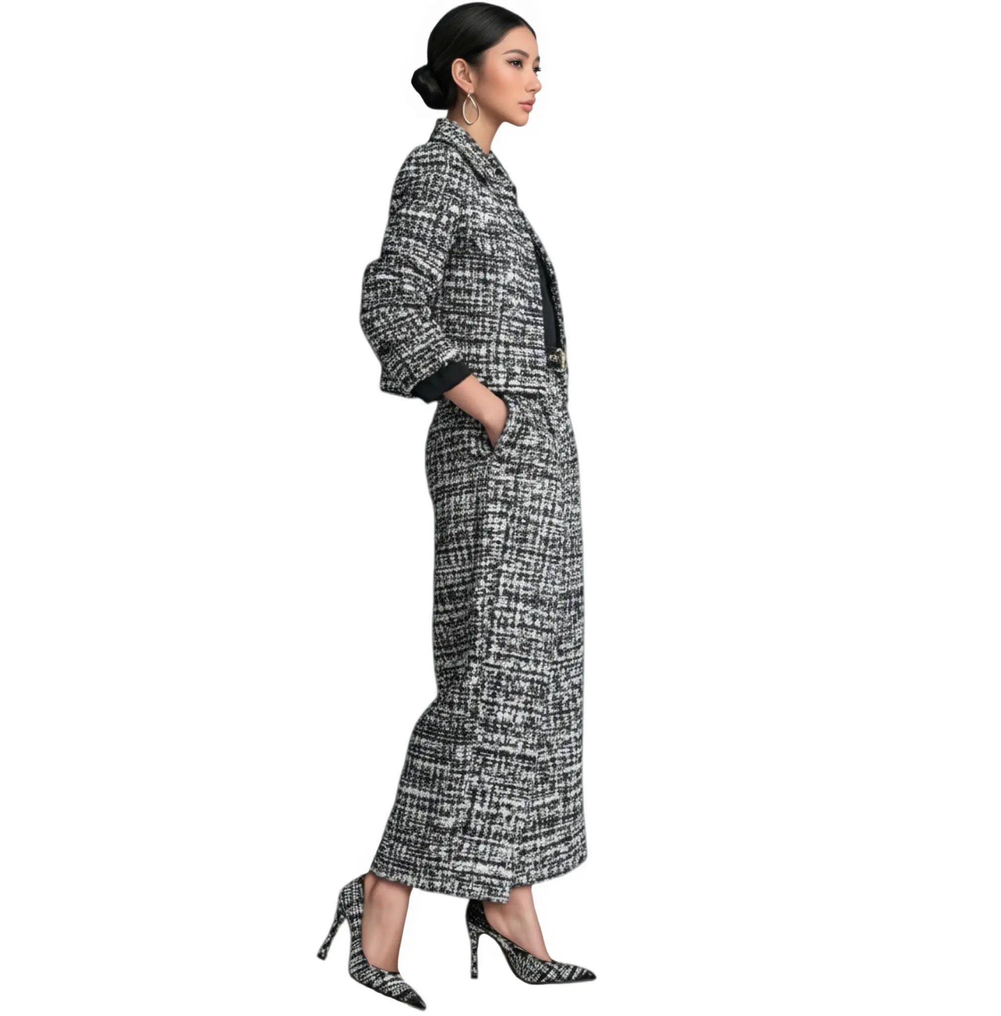 High-Quality 2025 Cross-Border European and American New Style Lapel Slim Fit Women's Clothing European and American Style Long Sleeve Short Jacket with Wide-Leg Pants Set Suppliers, Manufacturer