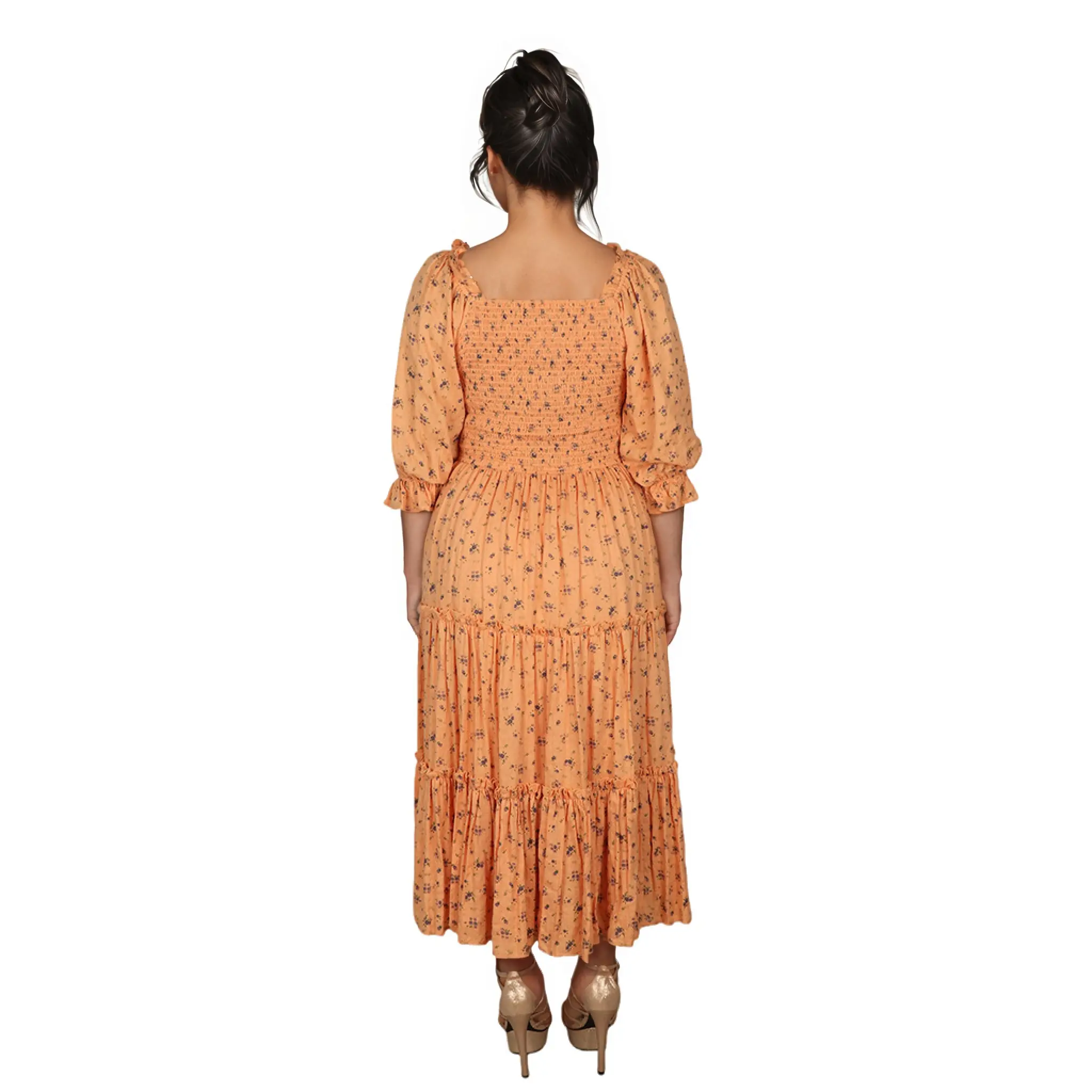 High-Quality Floral Print Square-Collar Cotton Summer Dress Suppliers, Factory