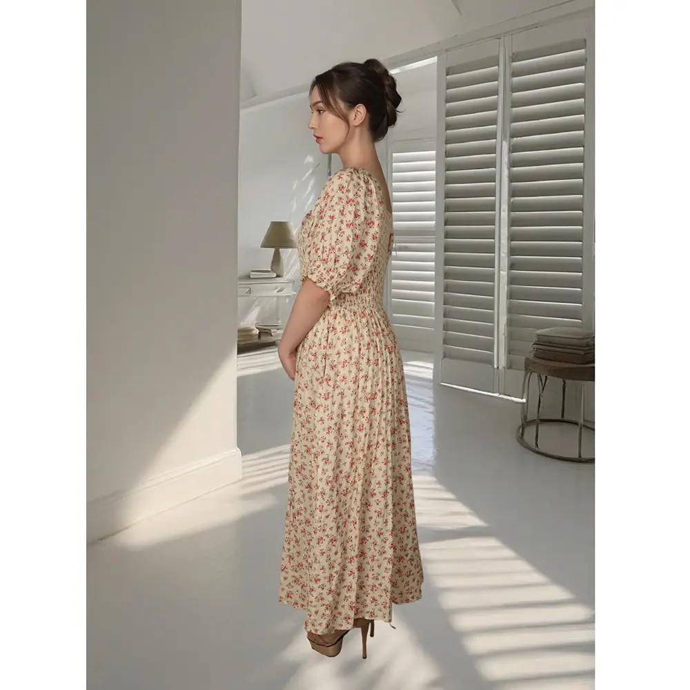 OEM Premium French Floral Short Sleeve Dress - Customizable Fit & Design Suppliers, Factory