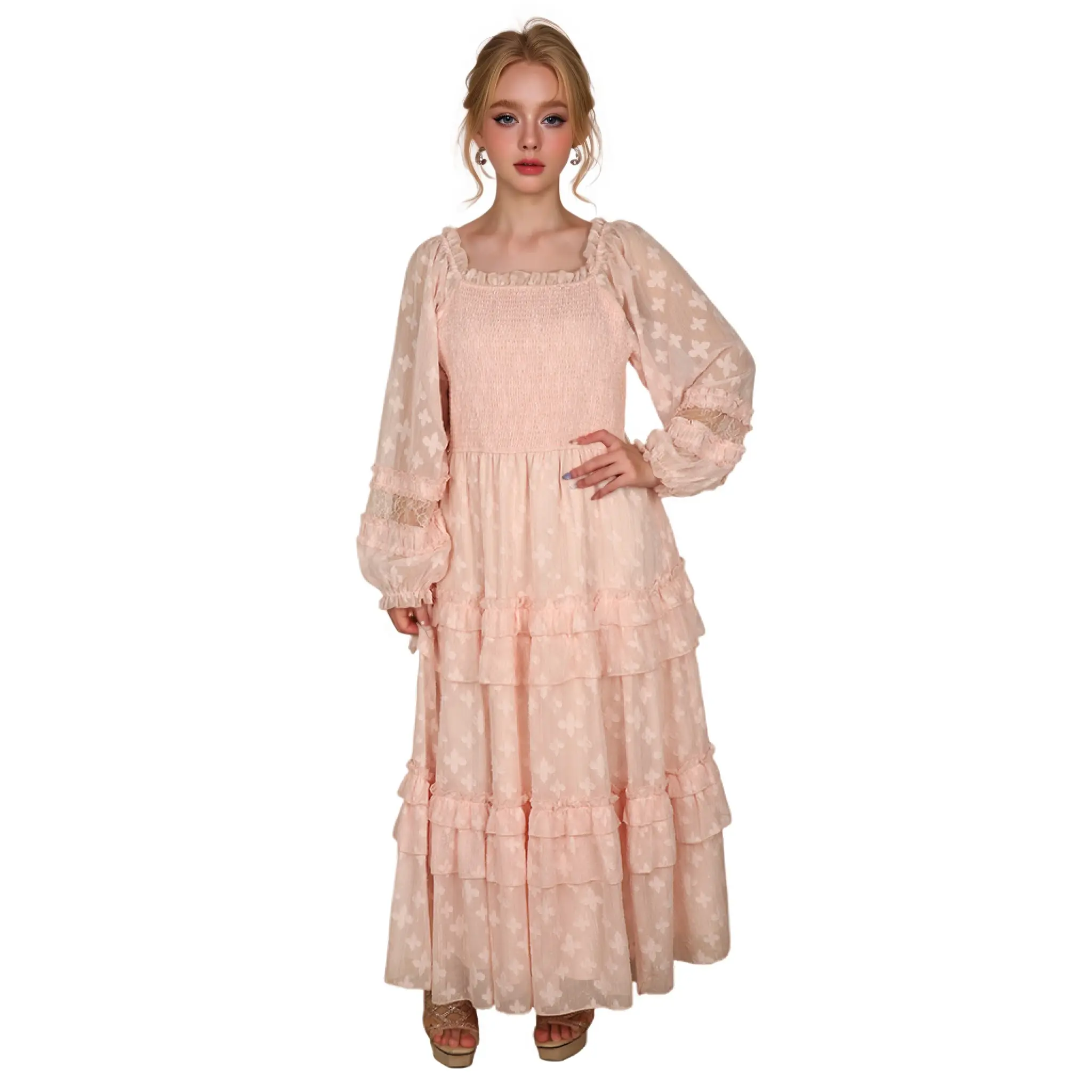 High-Quality OEM/ODM Custom Bohemian Beach Maxi Dress: Blue Floral & Summer Pink Print Suppliers, Manufacturer