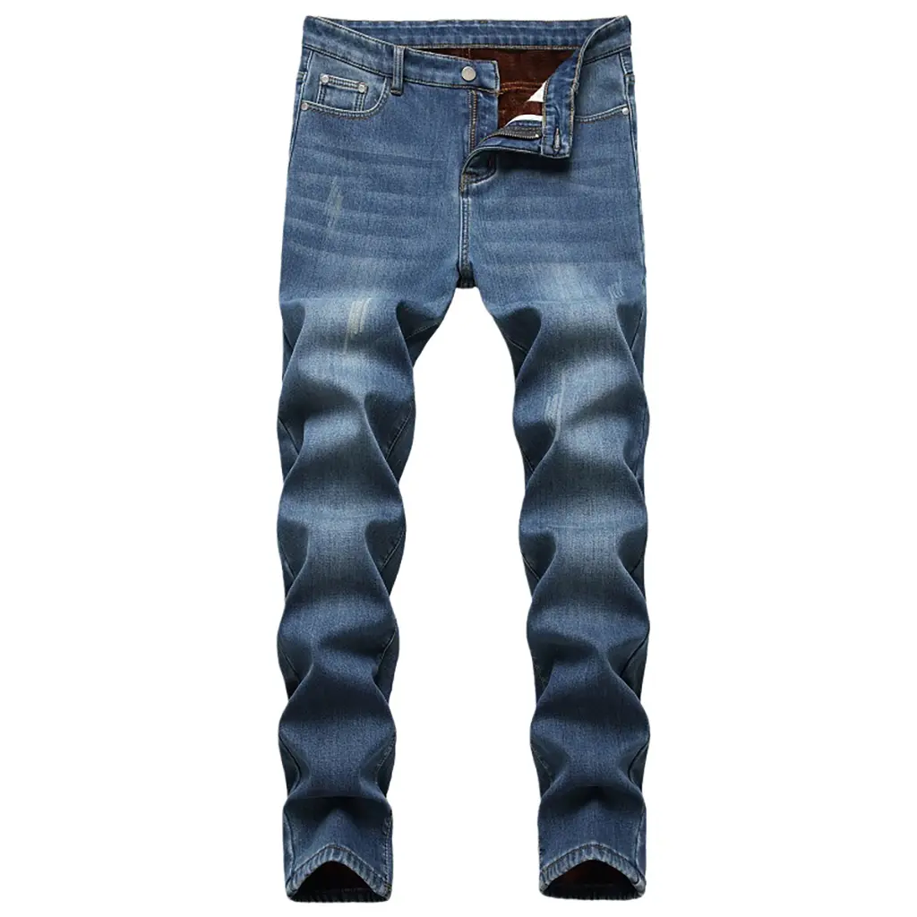 ODM 2026 New Stock Men's Solid Mid Straight Elastic Jeans Distressed Denim Woven Casual Winter Washed Manufacturers, Factory