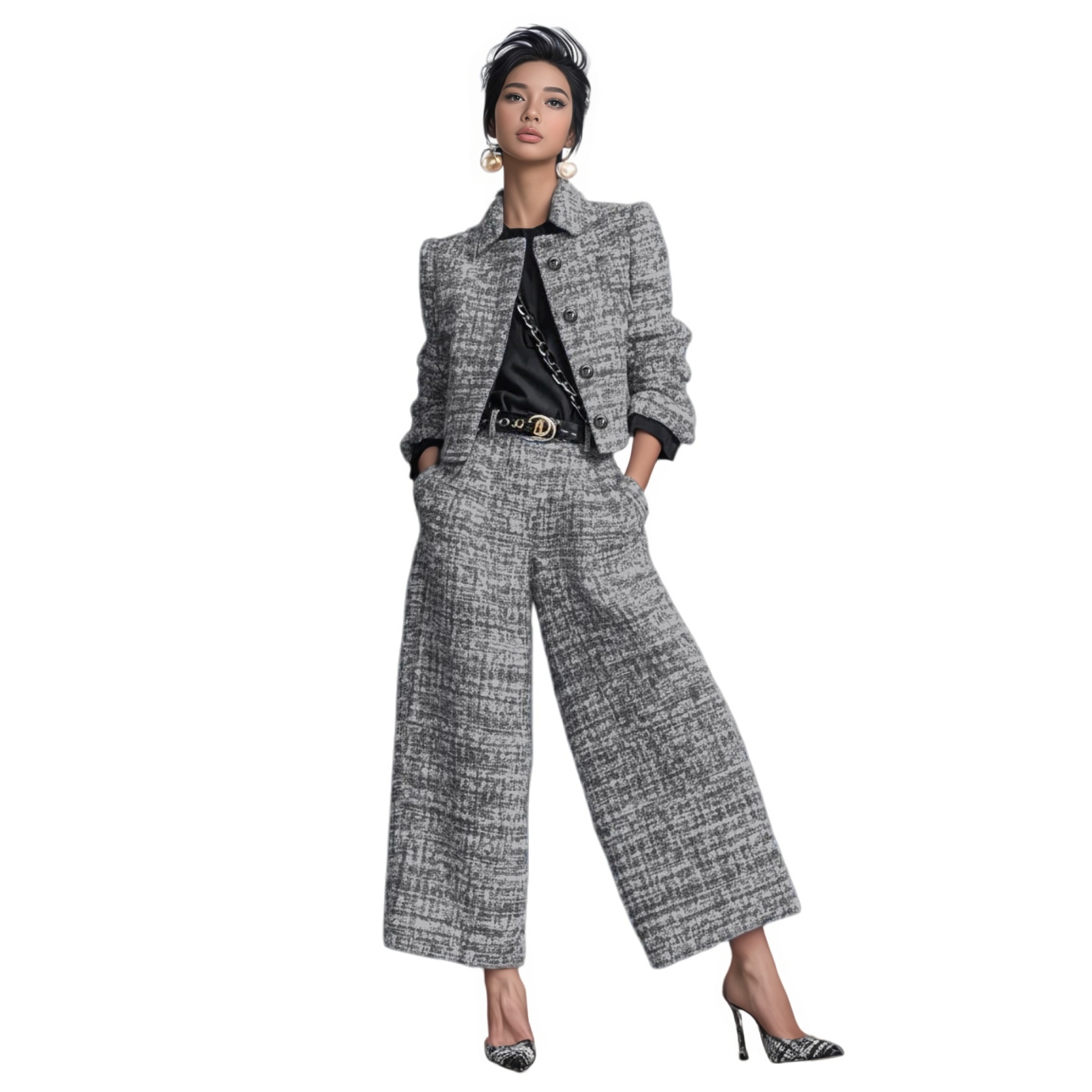 High-Quality 2025 Cross-Border European and American New Style Lapel Slim Fit Women's Clothing European and American Style Long Sleeve Short Jacket with Wide-Leg Pants Set Suppliers, Manufacturer