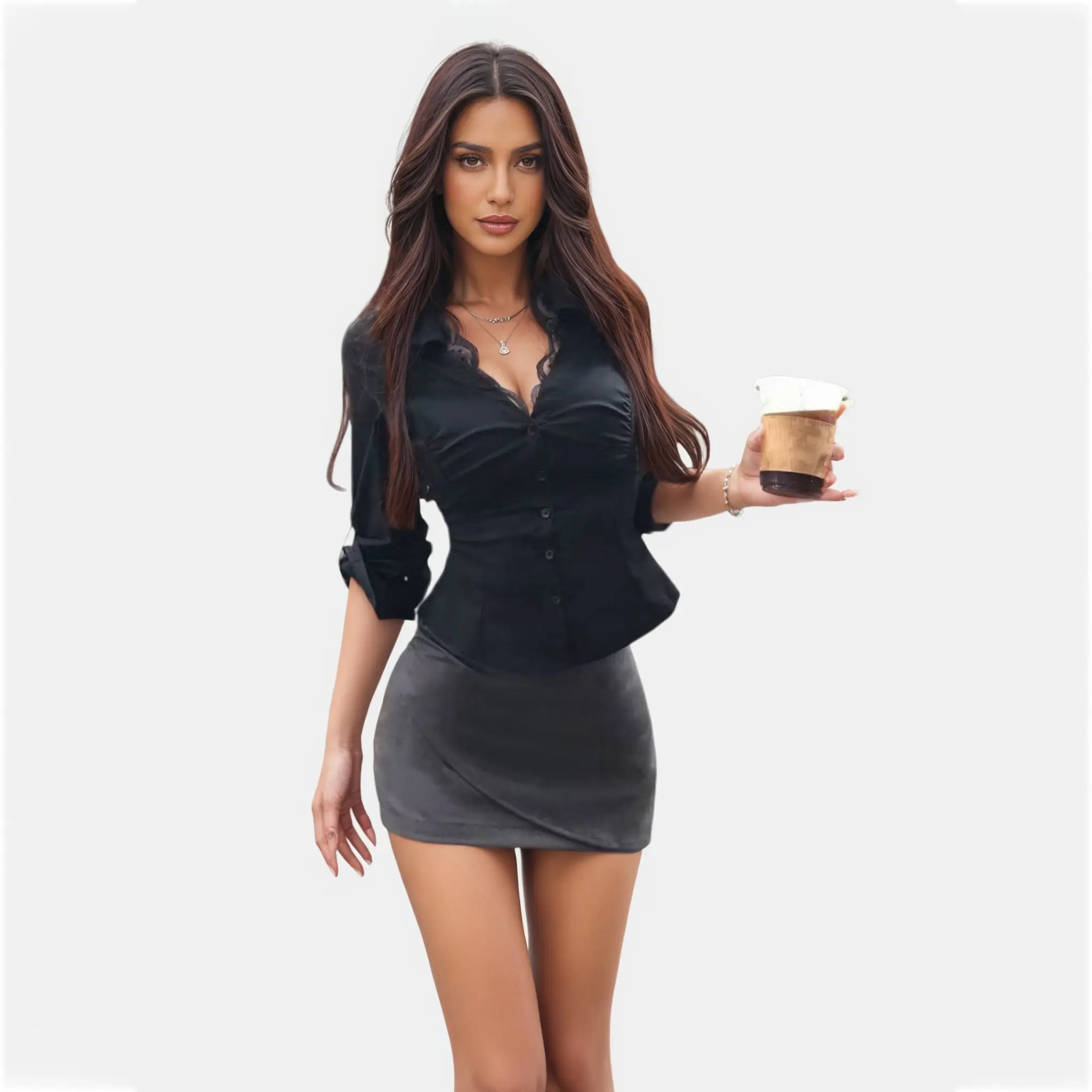 High-Quality Black lace pure desire long sleeved shirt for women in autumn 2025, with a niche design and waist cinching top Suppliers, Factory