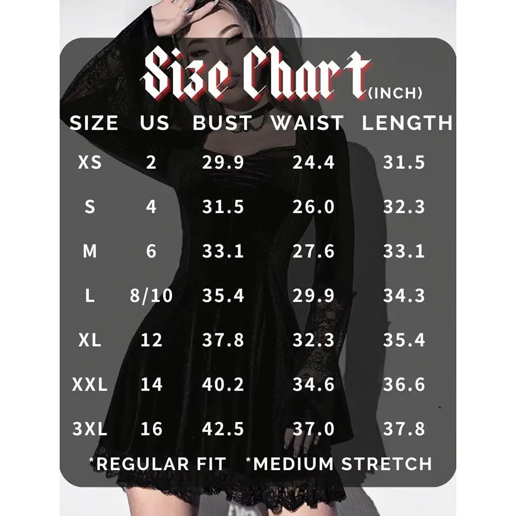 ODM OEM/ODM Women's Dress Anti-Static Velvet Contrast Lace Long Sleeve Dress Black Goth Vintage High Waist Manufacturers, Factory