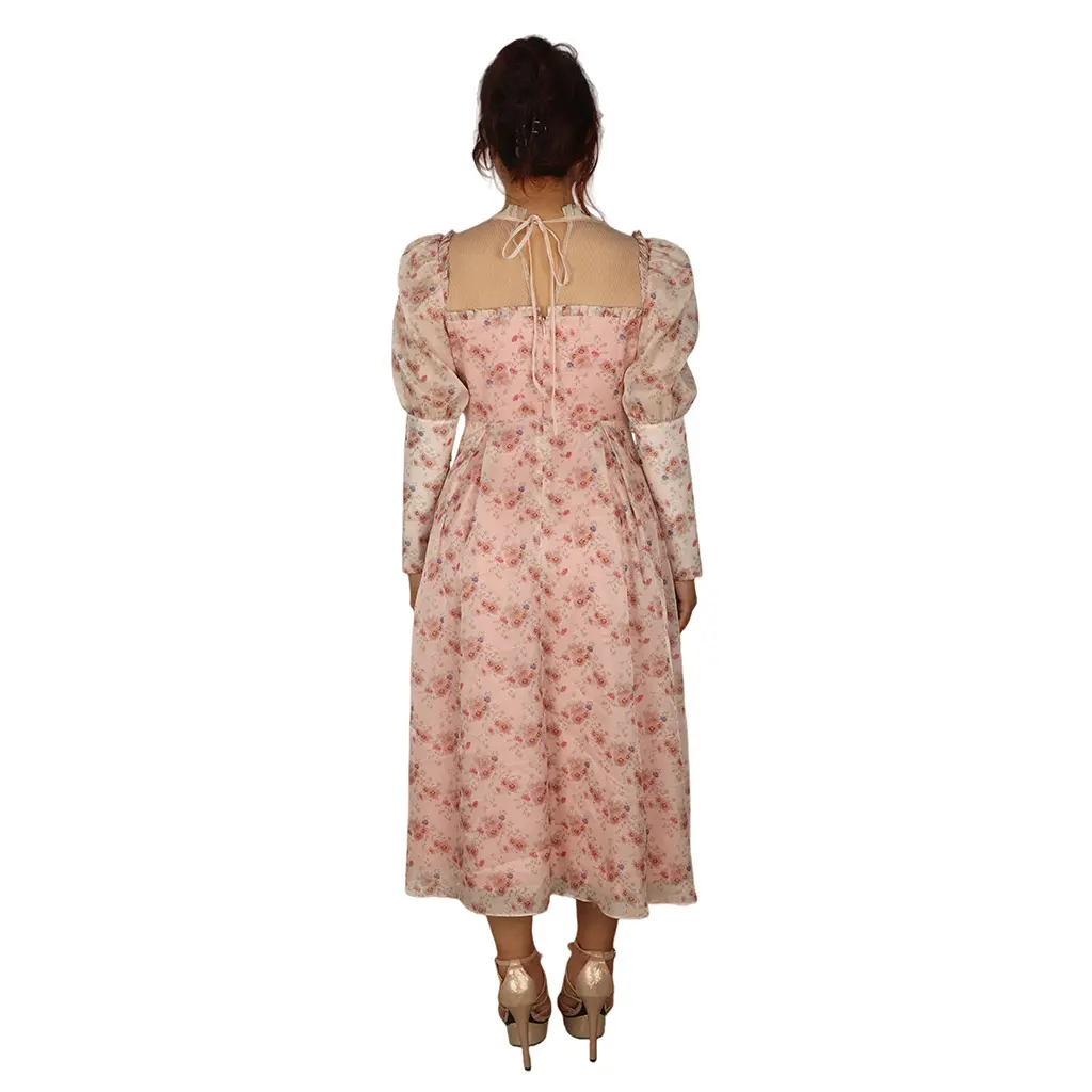 ODM European and American New Foreign Trade Floral Fairy Intellectual Style Waist-Tight Square Collar Lace up Long Dress Supplier, Factories