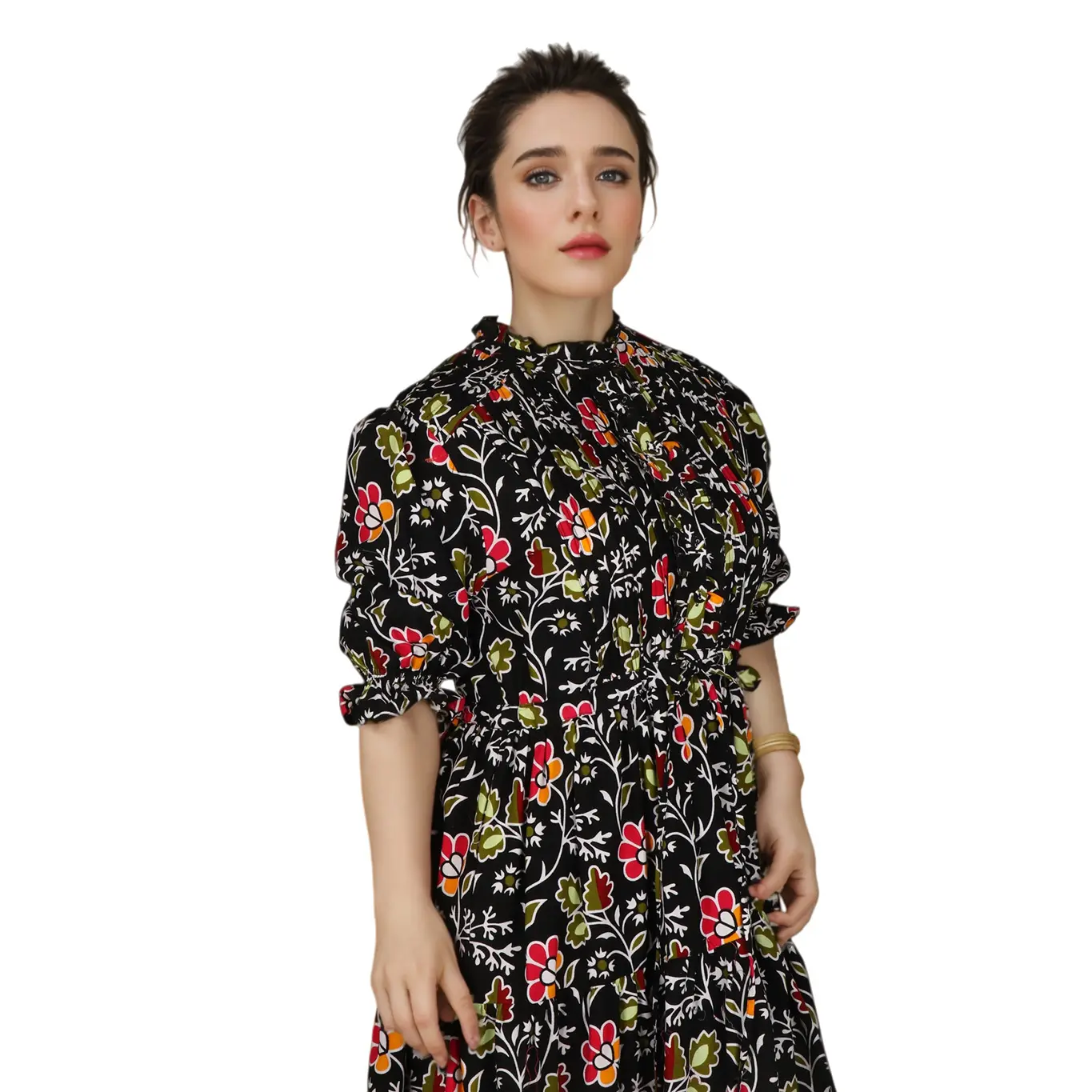 ODM Manufacturer Custom Ladies Fashion Dress New Style Short Sleeves Floral Pattern Casual Maxi Chiffon Fabric Autumn Season Natural Suppliers, Factory