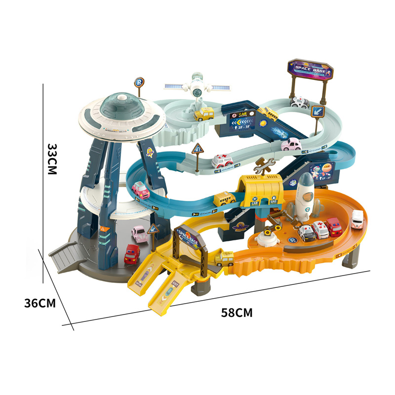 Children Imaginative Creative Mars Base Electric Orbit Assembly Parking Lot Toys Garage Play Set Kids Car Racing Slot Track Toys