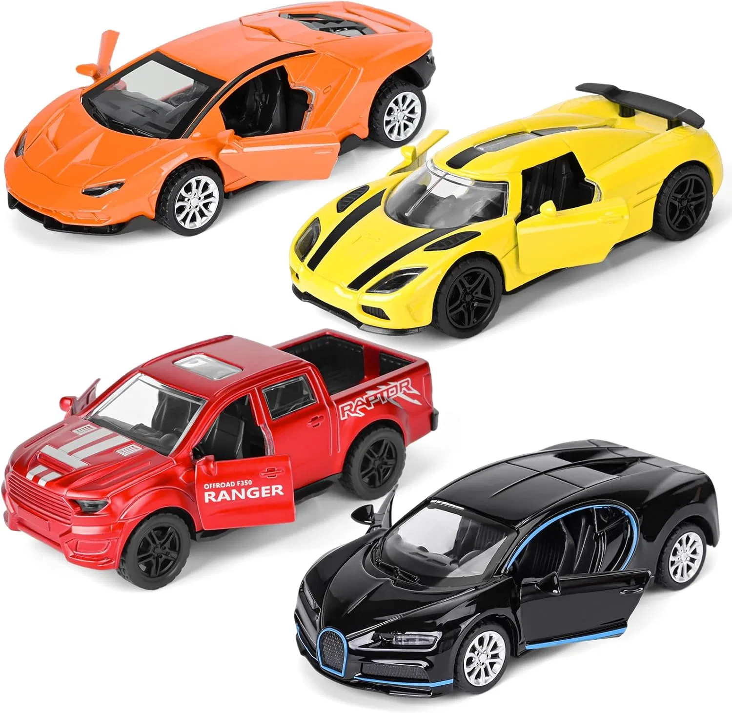 4 Pack Toy Cars 1/36 Metal Diecast Cars Toy with Opening Doors Kid Pull Back Cars Toys Set Boy Toy Car for Age 3 4 5 6 7 8 9 10 11 12
