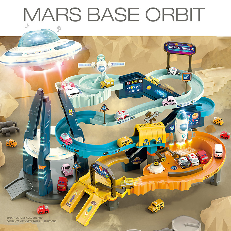 Children Imaginative Creative Mars Base Electric Orbit Assembly Parking Lot Toys Garage Play Set Kids Car Racing Slot Track Toys