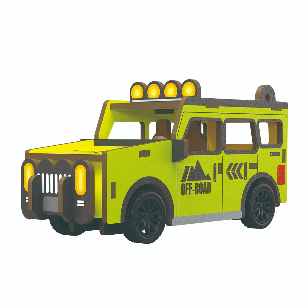 Smooth 3D Wooden Puzzle Toys with UV Printing 3D Wooden Assembled Pull-Back Car Early Education Handmade Toy for Kids