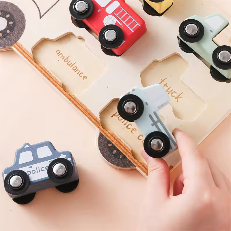 Montessori Toddler Wooden Car Toy Puzzle Game Kids Educational Toys