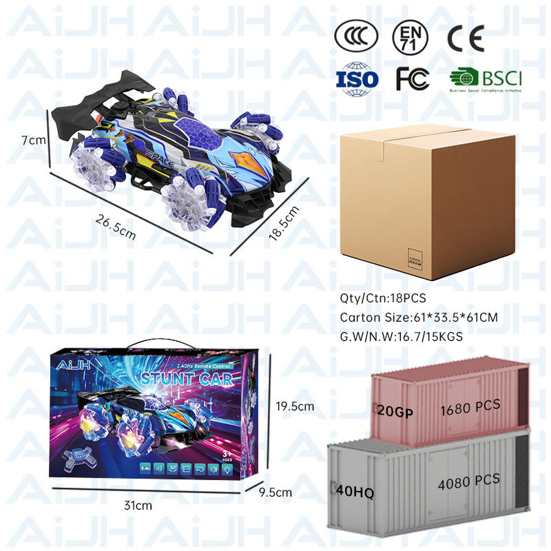 AiJH Gesture Sensing RC Car Toys with Cool Light Music Spray Hand Gesture Controlled RC Drift Stunt Car Remote Control Car