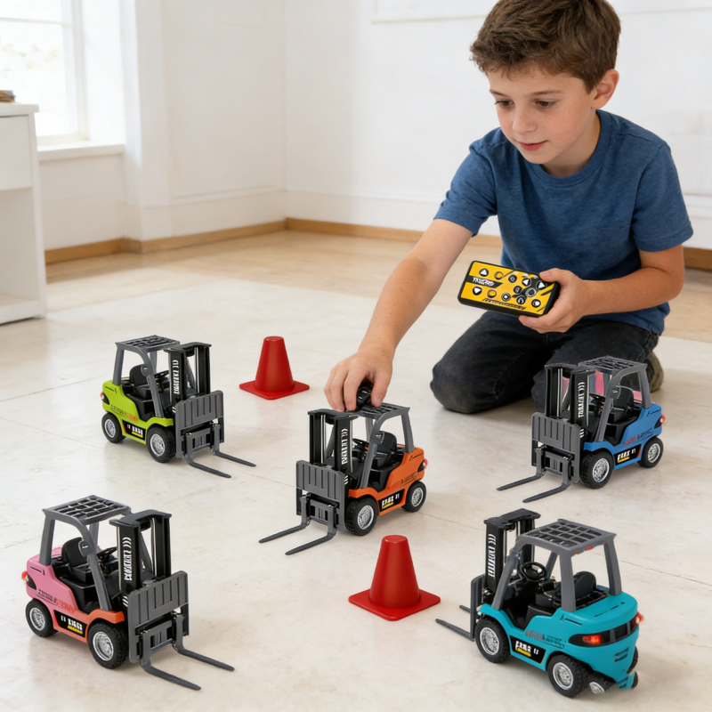 Wgnrc 295 1/64 Scale Mini RC Construction Vehicle Set, APP Control Mini RC Forklift Truck Toys, Small Desktop RC Drift Racing Car