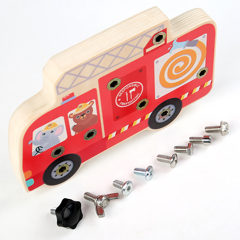 Wooden DIY Nut Screws Tools Fire Car Kids Pretend Toys