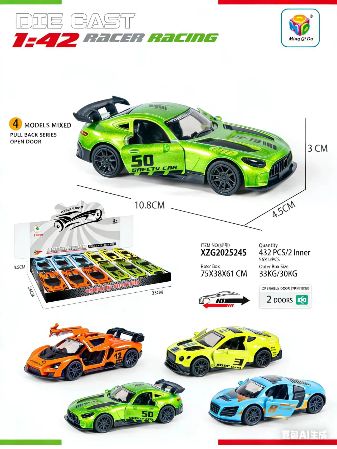 Model Toy 1: 42 Alloy Pull Back Mini Sports Die-Cast Metal Car