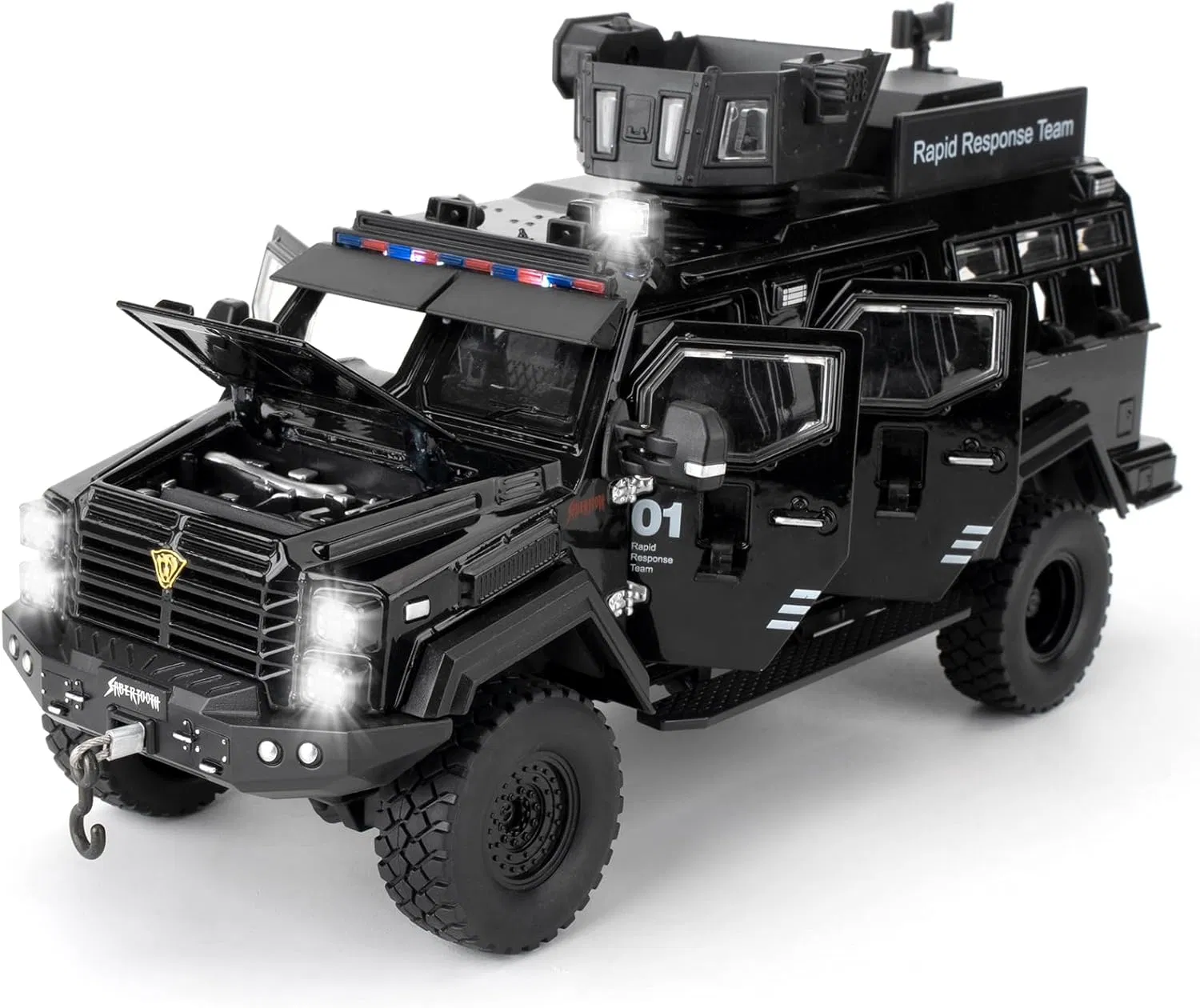 Compatible for 1: 24 Saber-Toothed Tiger Alloy Armored Car Model Collectible Diecast Armoured Explosive Protected Vehicle Toy Pull Back Toy Car with Sound