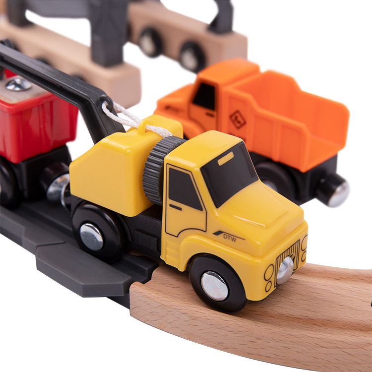 Wooden Construction Yard Train Set Children Railway Track Road Race Car Cognitive Slot Toys for Kids