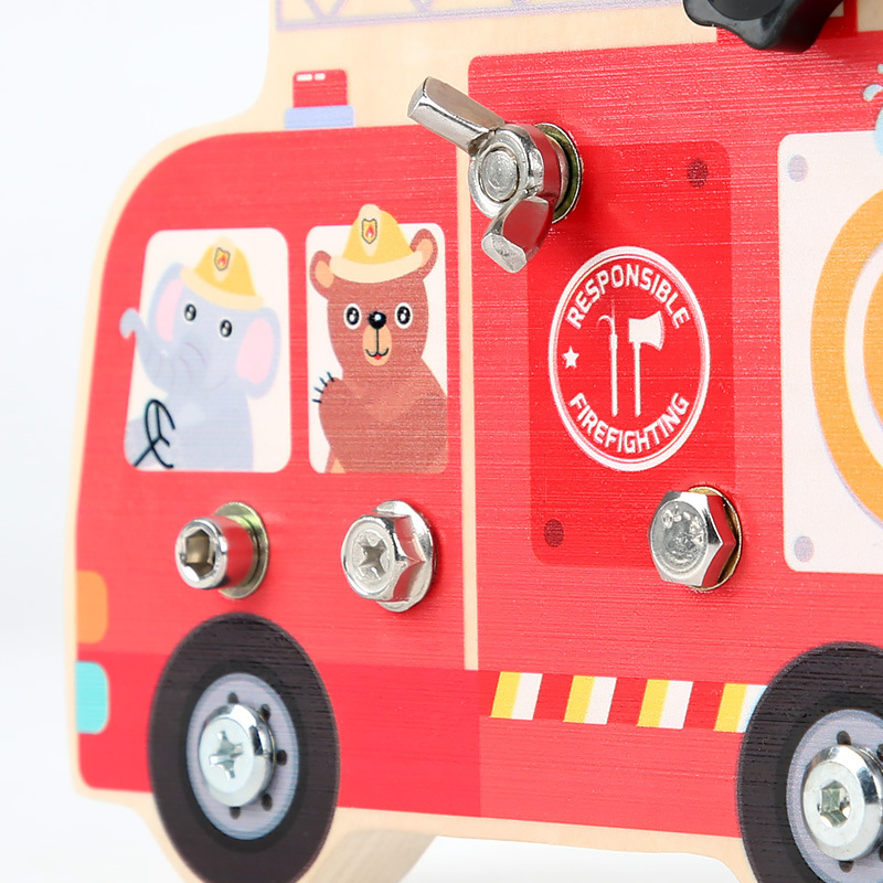 Wooden DIY Nut Screws Tools Fire Car Kids Pretend Toys