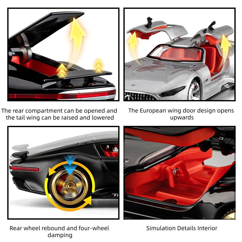 1:32 Mercedes-Benz Amg Vision Gt Diecast Model Car, Alloy Pull-Back Toy with Light &amp; Sound, Openable Doors &amp; Trunk, Collectible Supercar Replica for Kids &amp; Adul