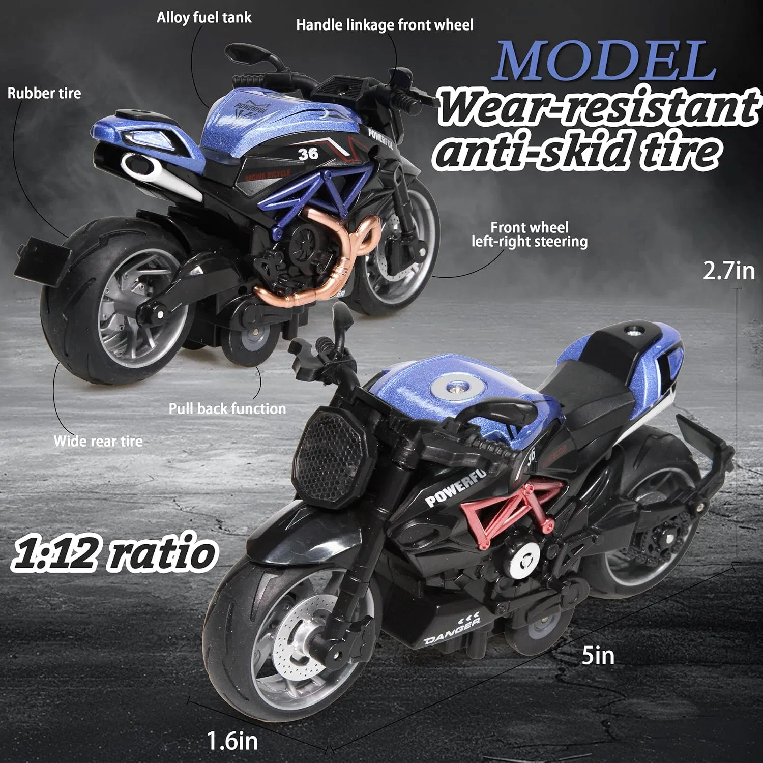Ibay 4-Pack Pull-Back Motorcycle Toys-Friction Powered Kids Toy Cars with Lights Sounds &amp; Automatic Drive for Boys &amp; Girls Aged 3-12