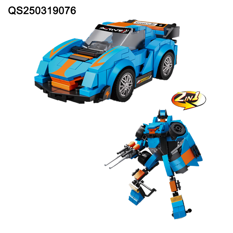 QS Toys Educational Simulation Amazon Hot Selling Building Block for Boy Gift 2 in 1 City Transformation Pull Back Car 207 PCS Promotion Gift Set Toys