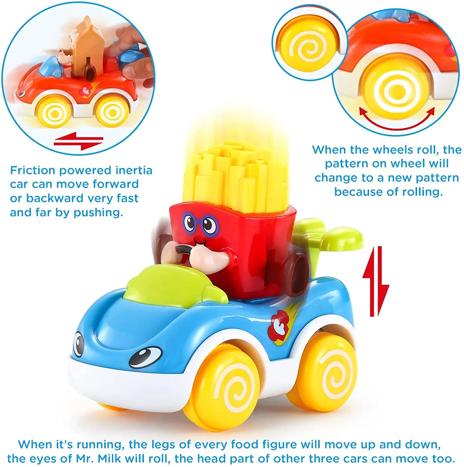 Baoli Pull Back Car Friction Vehicles Car Baby Toys, Fun Food Character Racing Cars Toy Set
