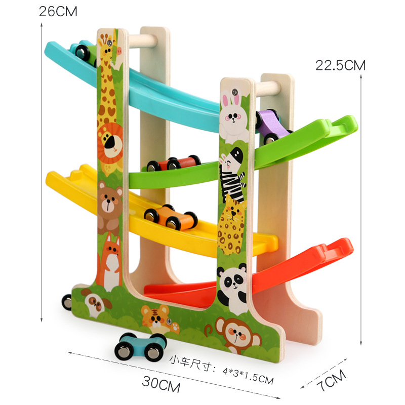 Best Selling Wooden Montessori Sliding Race Track Car Toys for Children Education