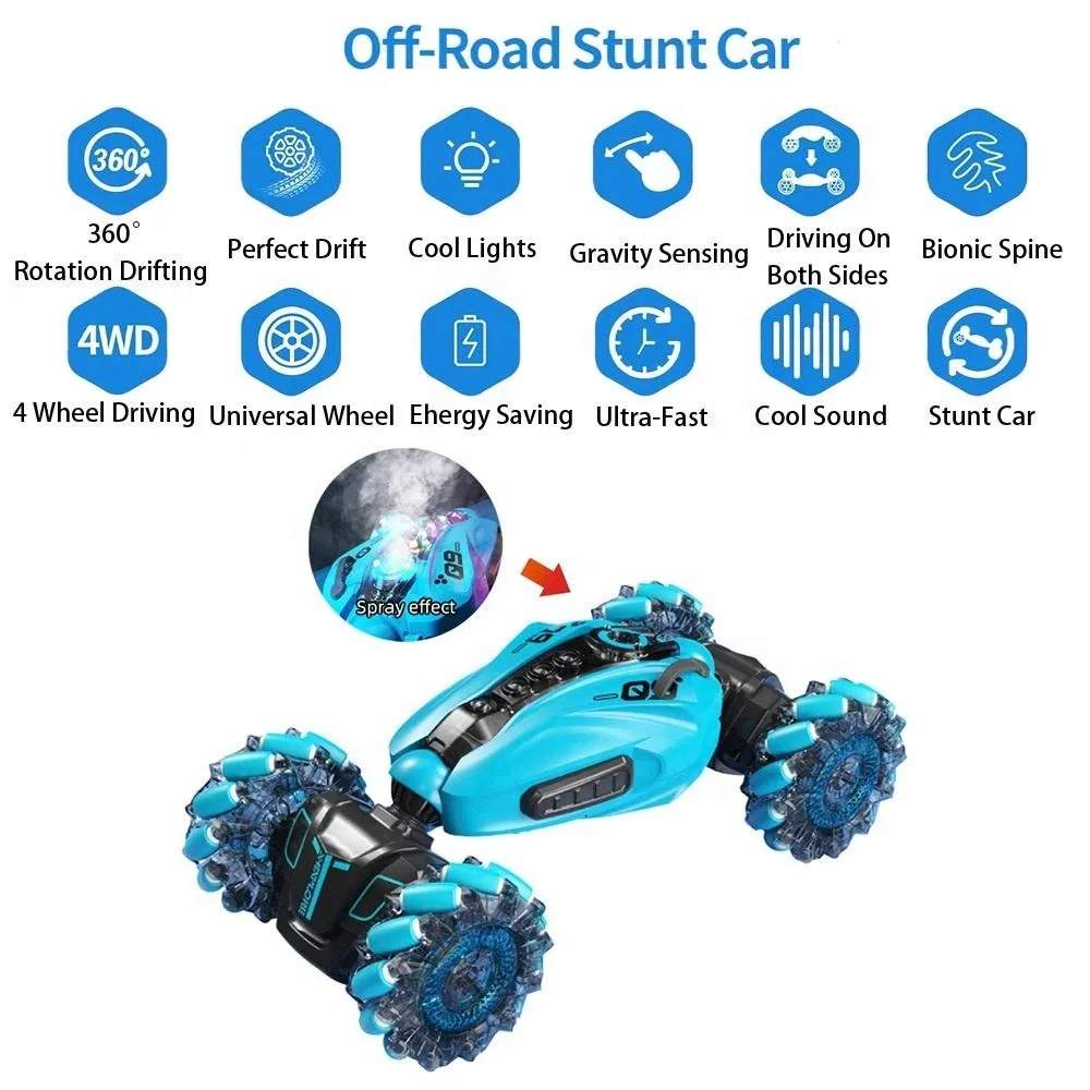 32cm Big Size Gesture Sensor Remote Control Toy Car Sided Rotating off Road Vehicle 360 Spray Stunt RC Car Toy with Lights Music