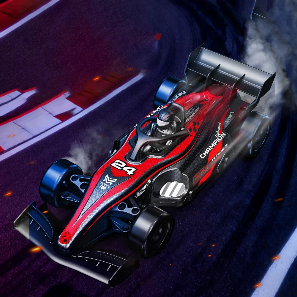 2.4G High Speed F1 Formula RC Racing Car, Spray Smoke Drift Remote Control Toy Car with LED Light for Kids Gift