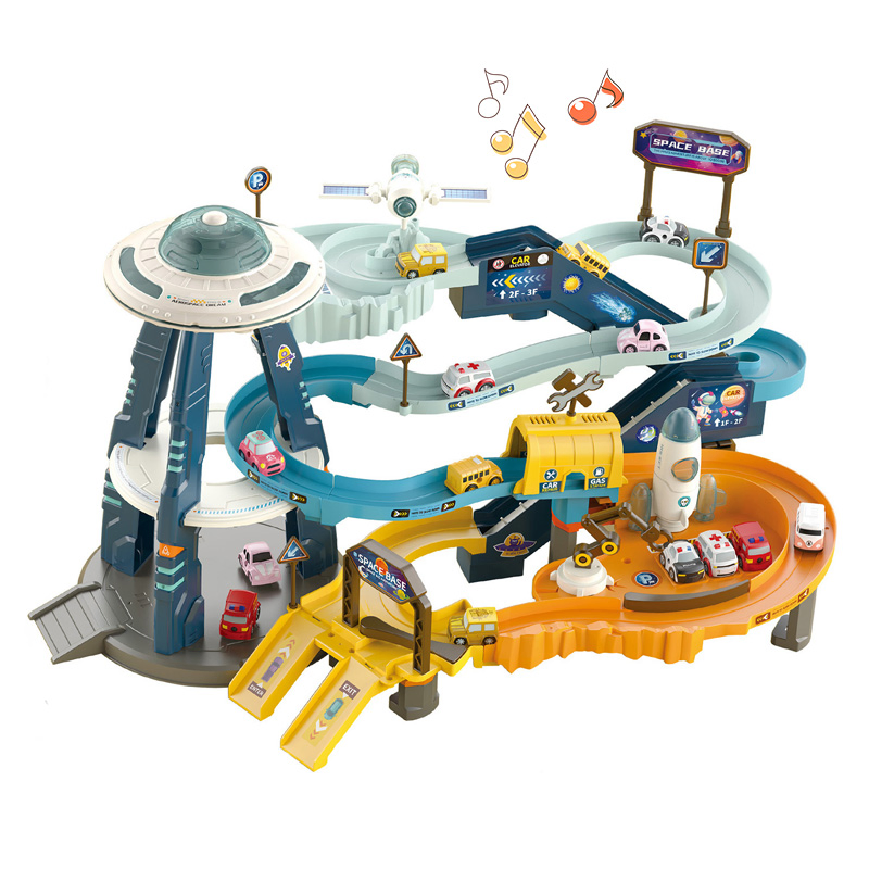 Children Imaginative Creative Mars Base Electric Orbit Assembly Parking Lot Toys Garage Play Set Kids Car Racing Slot Track Toys