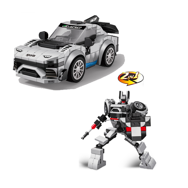 QS Toys Educational Simulation Amazon Hot Selling Building Block for Boy Gift 2 in 1 City Transformation Pull Back Car 207 PCS Promotion Gift Set Toys