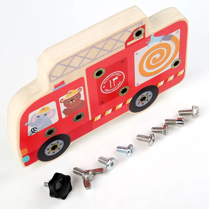 Wooden DIY Nut Screws Tools Fire Car