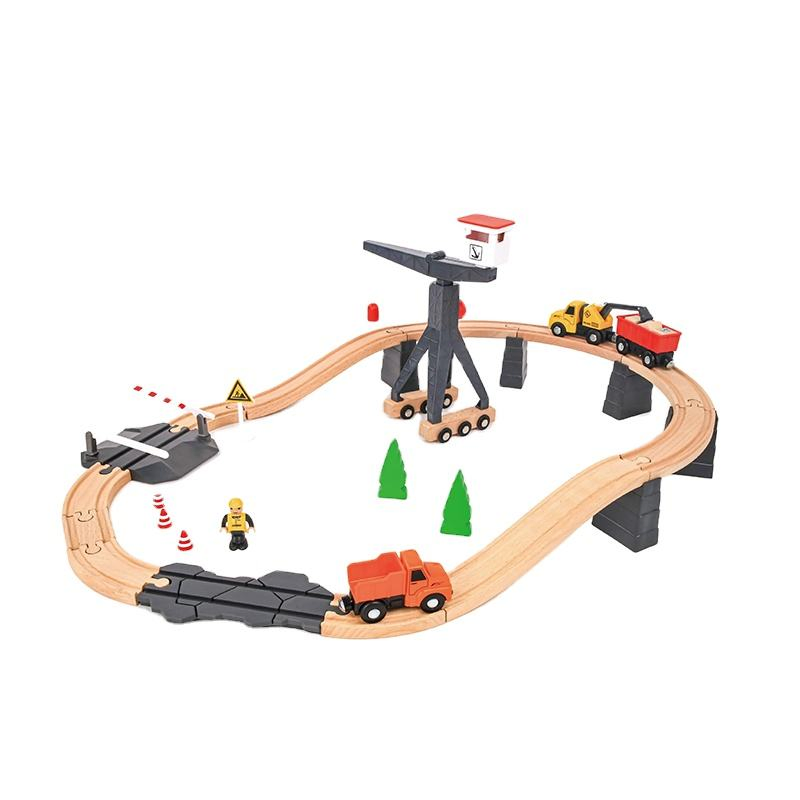 Wooden Construction Yard Train Set Children Railway Track Road Race Car Cognitive Slot Toys for Kids