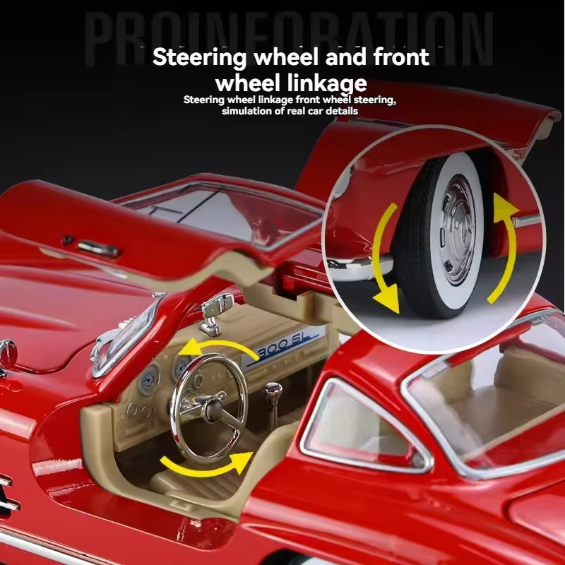 1/24 Benz 300SL Diecast Model Car Sound Light Simulation Toy Car