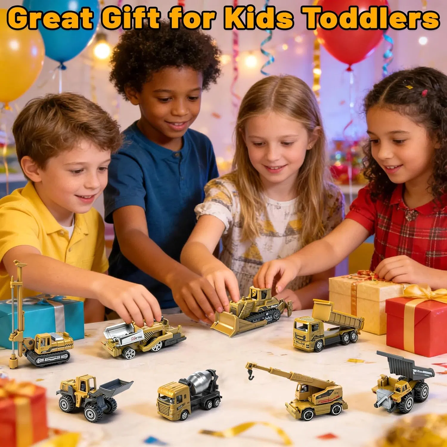 12 Pack Diecast Construction Toys Mini Alloy Construction Truck Vehicle Model Toys for 3-8 Years Old Boys Kids Excavator Car for Birthday Cake Decoration