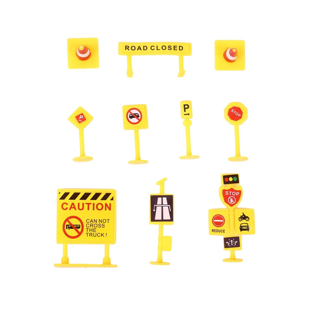 Realistic Toy Traffic Signs and Construction Vehicle Set
