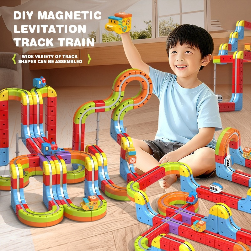 AiJH Kids Diy Assembly Magic Track Car Baby Racing Runway Slot Wholesale Stem Educational Electronic Train Rail Cube Toy