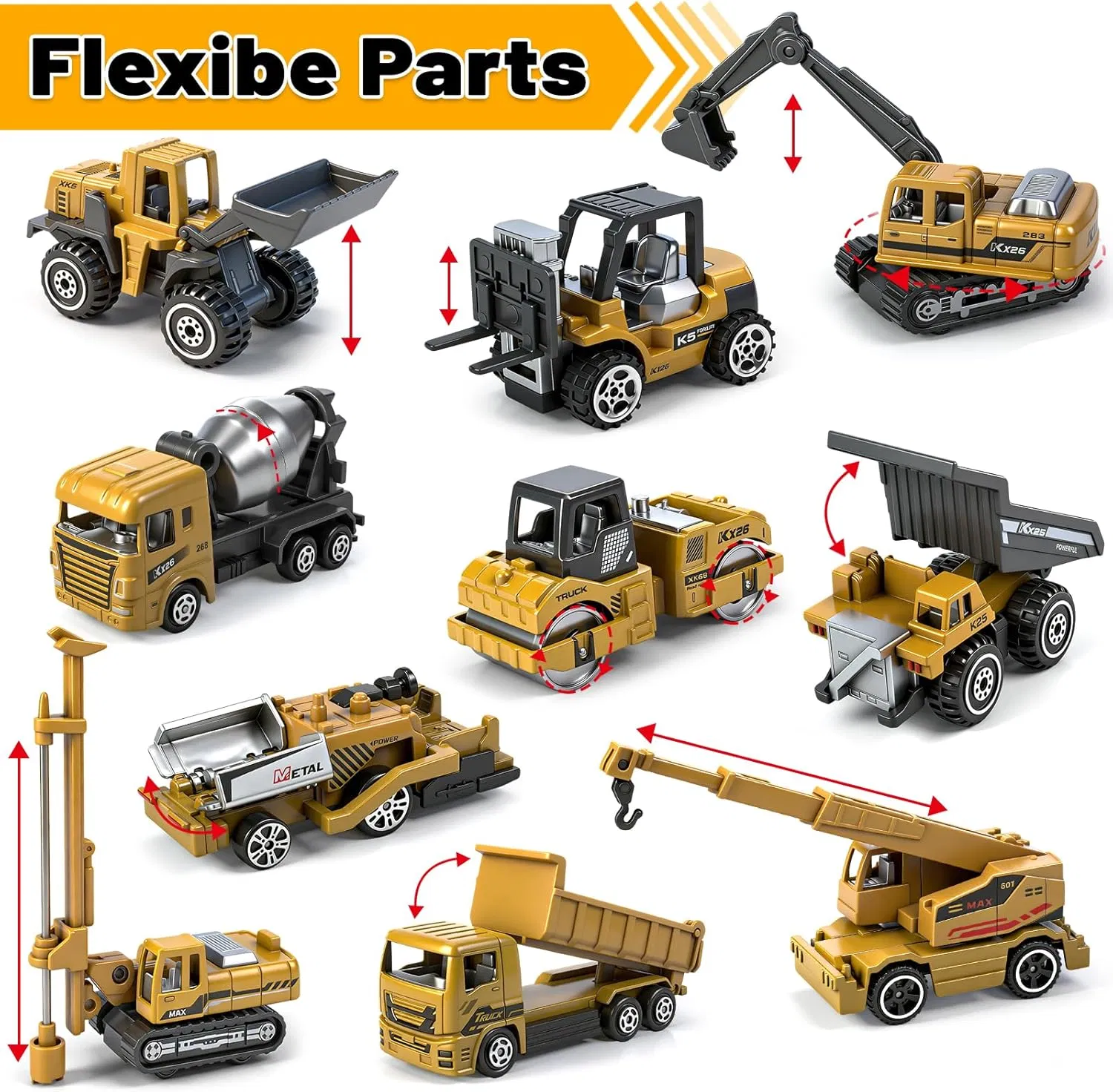 12 Pack Diecast Construction Toys Mini Alloy Construction Truck Vehicle Model Toys for 3-8 Years Old Boys Kids Excavator Car for Birthday Cake Decoration