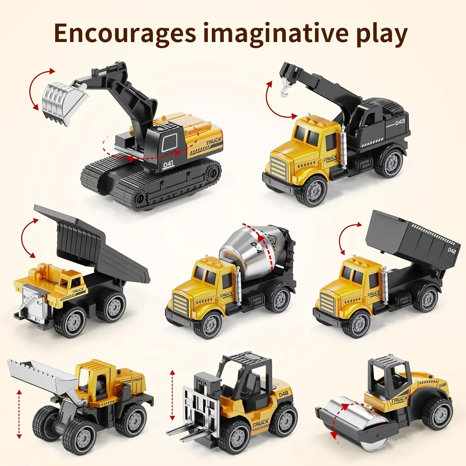 Alloy Mini Construction Vehicles 8PCS Die-Cast Construction Toys Set Excavators Mixer Truck Bulldozers Forklift Dump Truck Pull Back Car Toys for Toddlers Kids